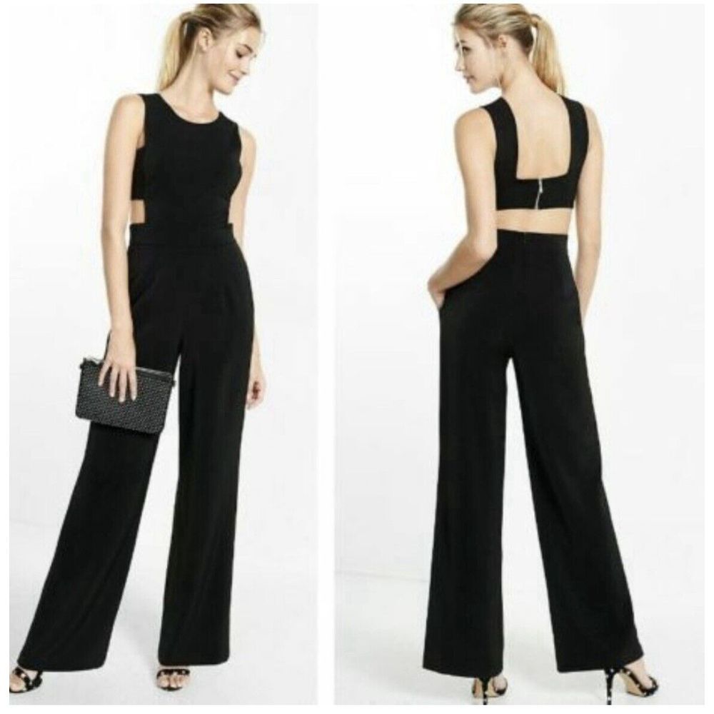 EXPRESS wide leg backless jumpsuit Women's Sz 2 Sleeveless Black